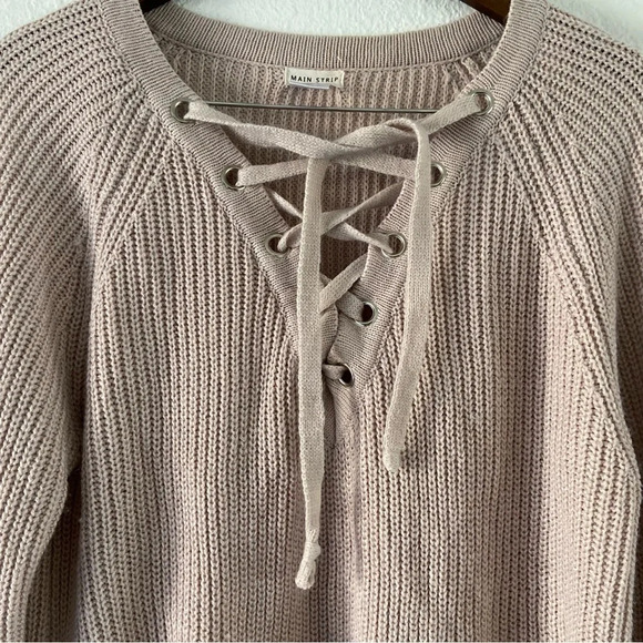 Lace Up Sweater Dusty Rose Pink Cozy Chunky Knit Medium Winter Fall Everyday - Picture 8 of 13